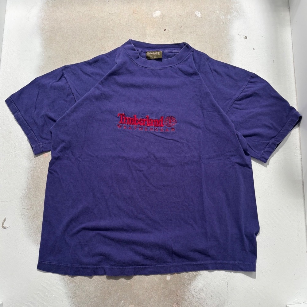 Vintage Timberland Weathergear T-Shirt Purple Red Embroidered Logo USA Made XL